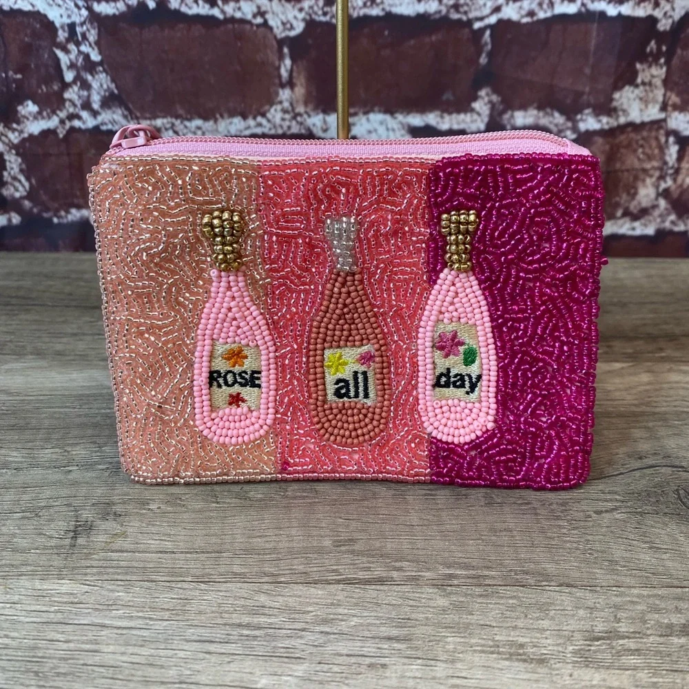 Pink seed beaded wallet
